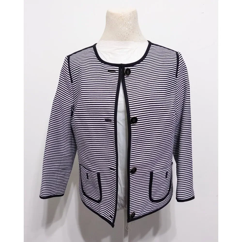 Talbots womens striped jacket‎ sz 10P office casual workwear layers coastal